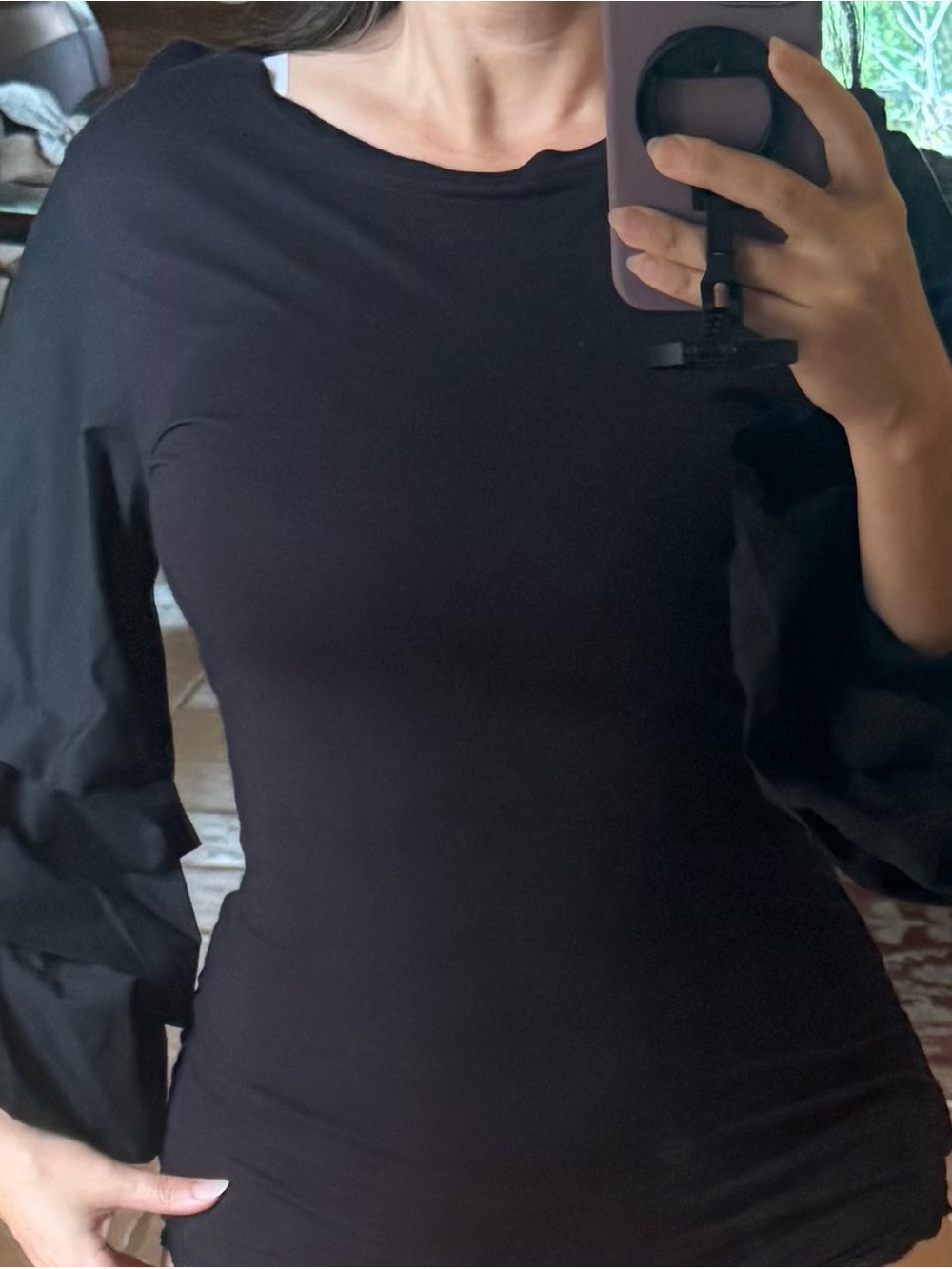INC Black Ruffle Sleeve Top - Picture 3 of 5